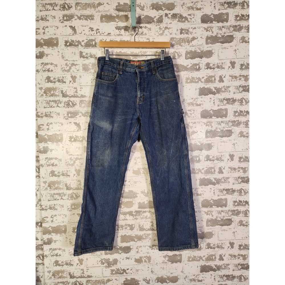 BERNE Mens Carpenter Jeans Size 30x30 Blue Denim Red Flannel Lined Workwear Pant - Picture 1 of 16